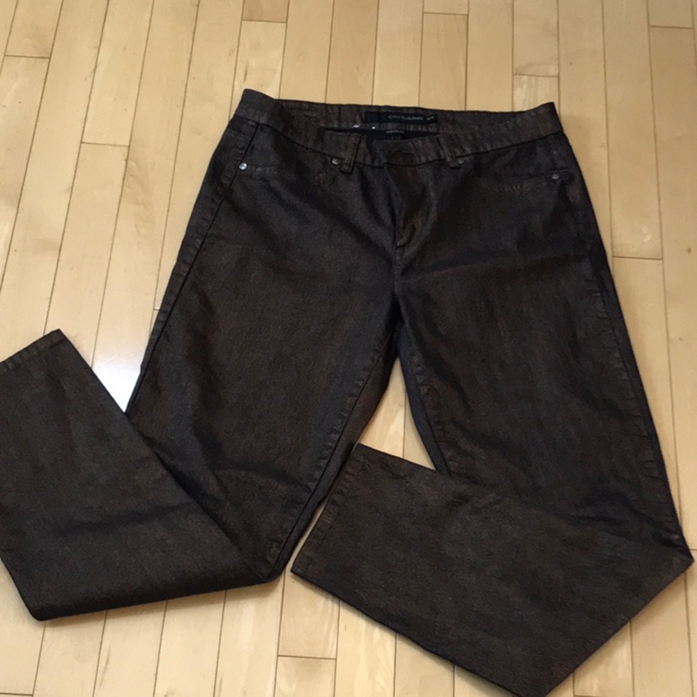 Preowned Calvin Klein skinny black copper glitter stretch jeans - sz: 10
